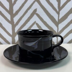 New Vintage Mikasa Galleria Opus Black Calla Lily Cup & Saucer Japan FK701